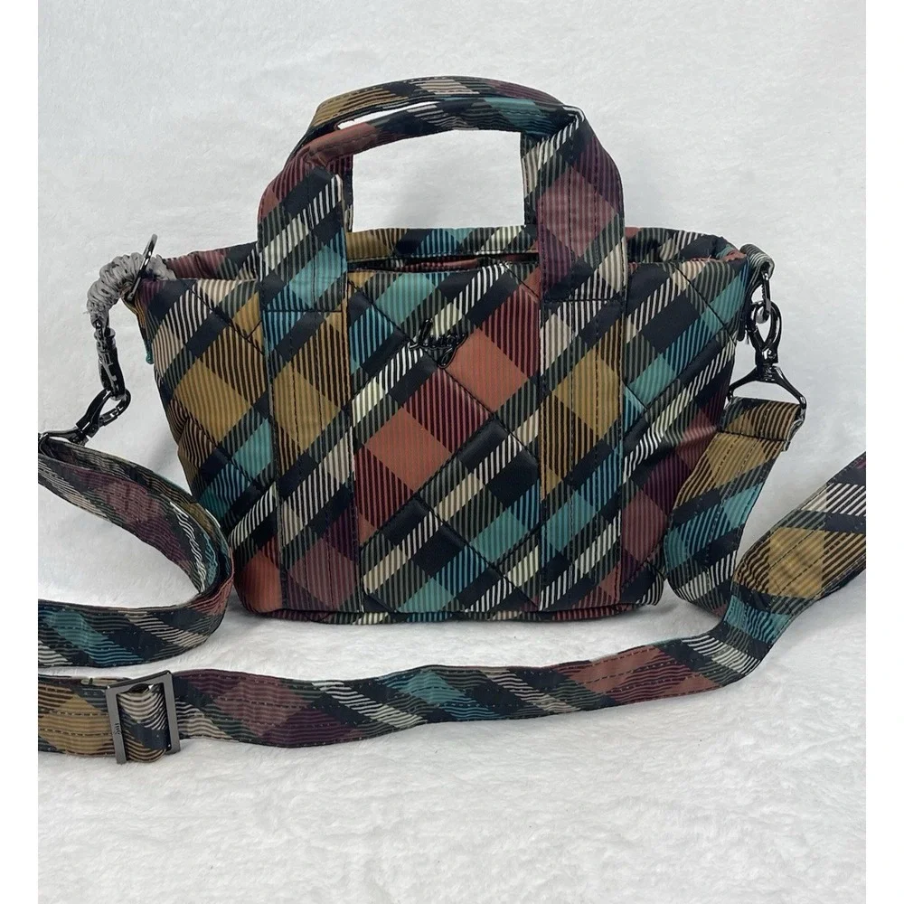 Lug Dary Mini Crossbody Bag Quilted Plaid Multi Pocket Top Handles Zip Purse